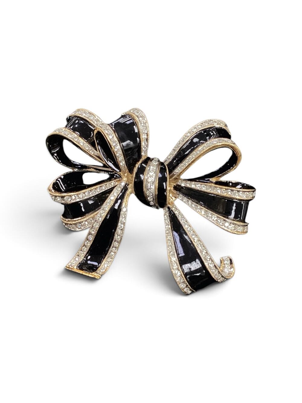 Vintage L’Officiel Black & Crystal Bow Brooch